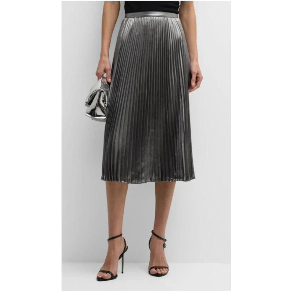Ungaro Designer Kennedy A-line Holiday Lamé Metallic Skirt silver $595 - 8